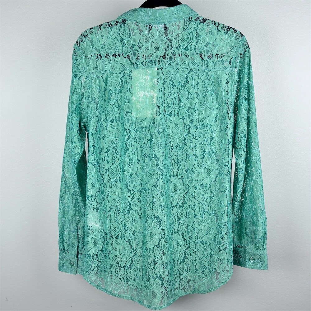 Wildfang Button-Up Shirt Sea Foam Green Lace Sheer Long Sleeve- NWT - Picture 3 of 6
